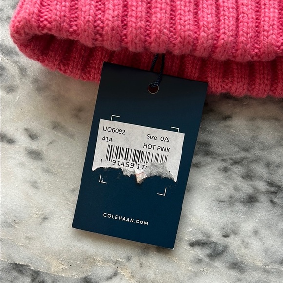 Cole Haan Pink Knit Beanie with Black Pom - Picture 2 of 4